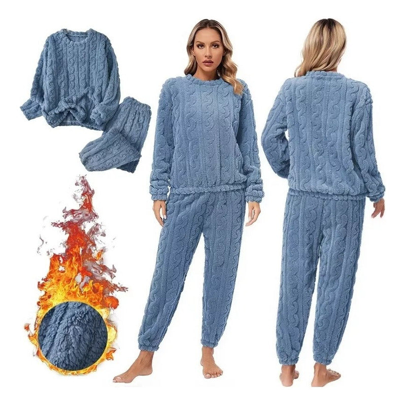 Pijama Peluche Trenzado Largo De Dama Plush  Varios Colores