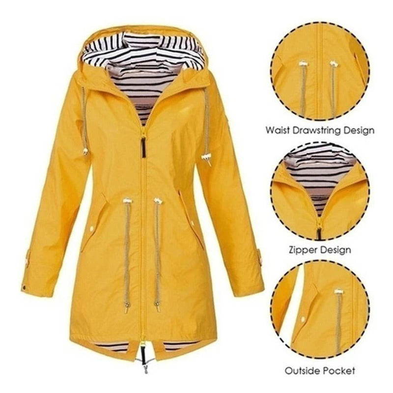 Campera Corta Viento Con Capucha Larga Bolsillos Cola Pez