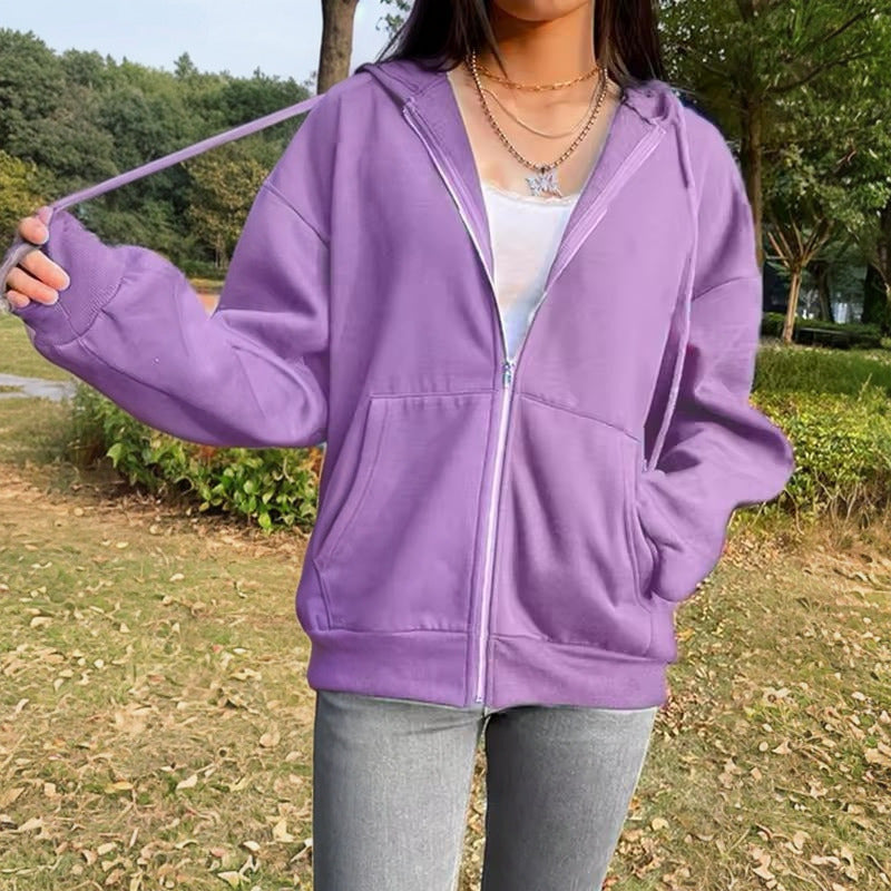 Campera Canguro Con Cierre Bolsillos Capucha Dama Lisa