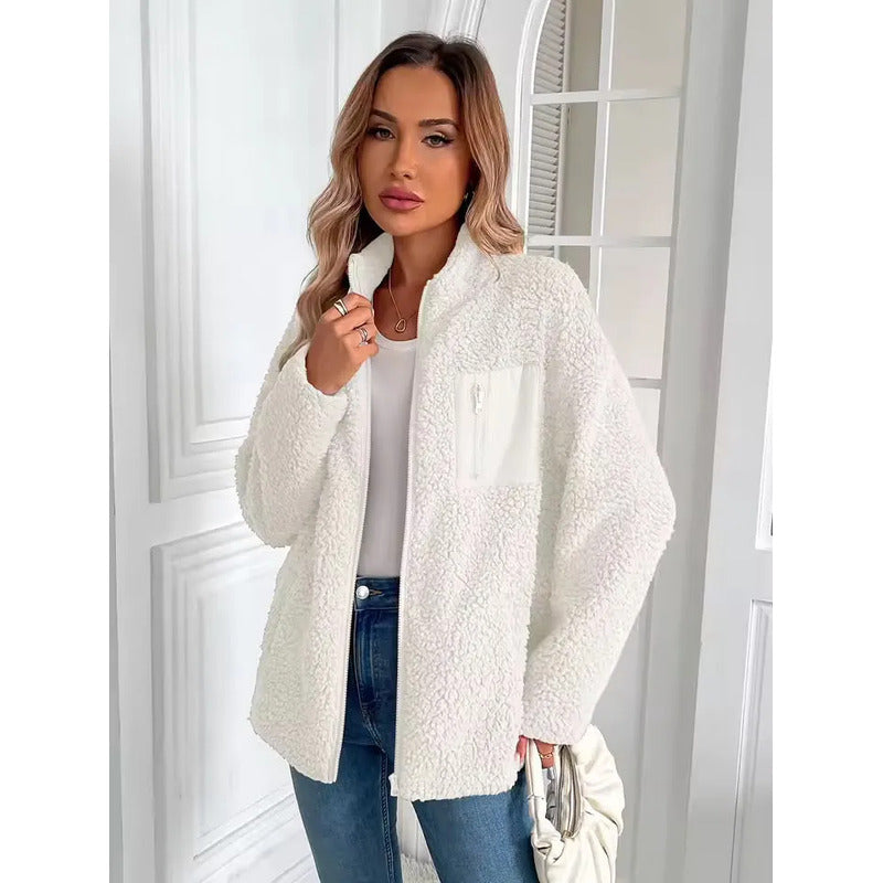 Campera De Corderito Para Dama Con Cierre Y Bolsillo Forrada
