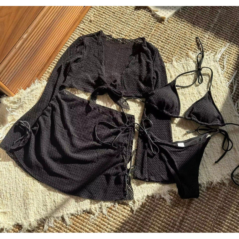 Bikini Tiras Malla 4 Piezas Pollera Top Triangulo  Uniteduy