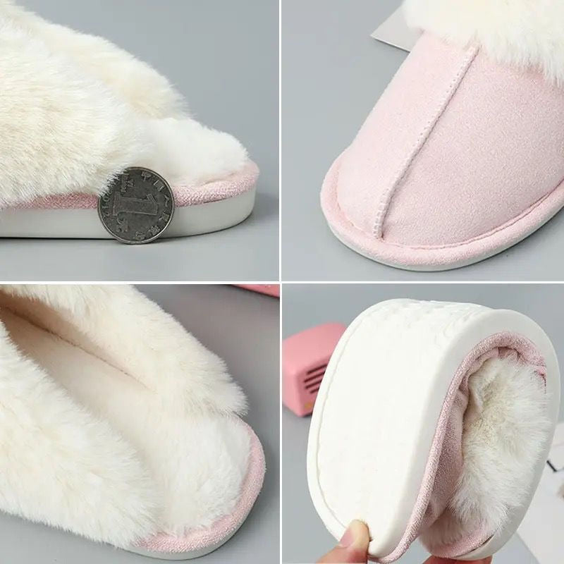 Pantufla Gamuza Peluda Suela De Goma Con Punta Cerrada