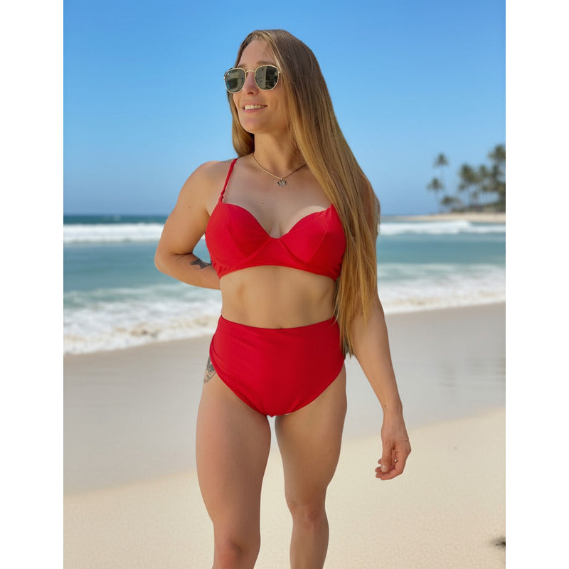 Bikini Tiro Medio Culotte, Con Aro Rojo,amarillo,negro