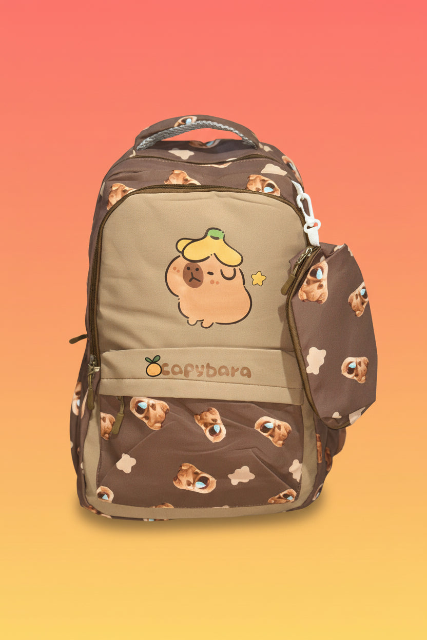 Mochila Escolar Con Cartuchera De Capibara Carpincho Laptop