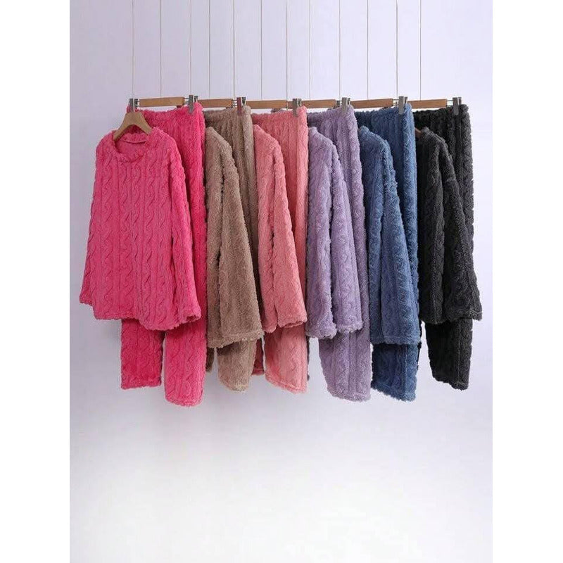 Pijama Peluche Trenzado Largo De Dama Plush  Varios Colores