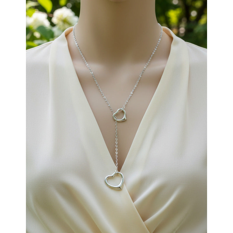 Cadena Doble Corazón Ajustable Plata 925