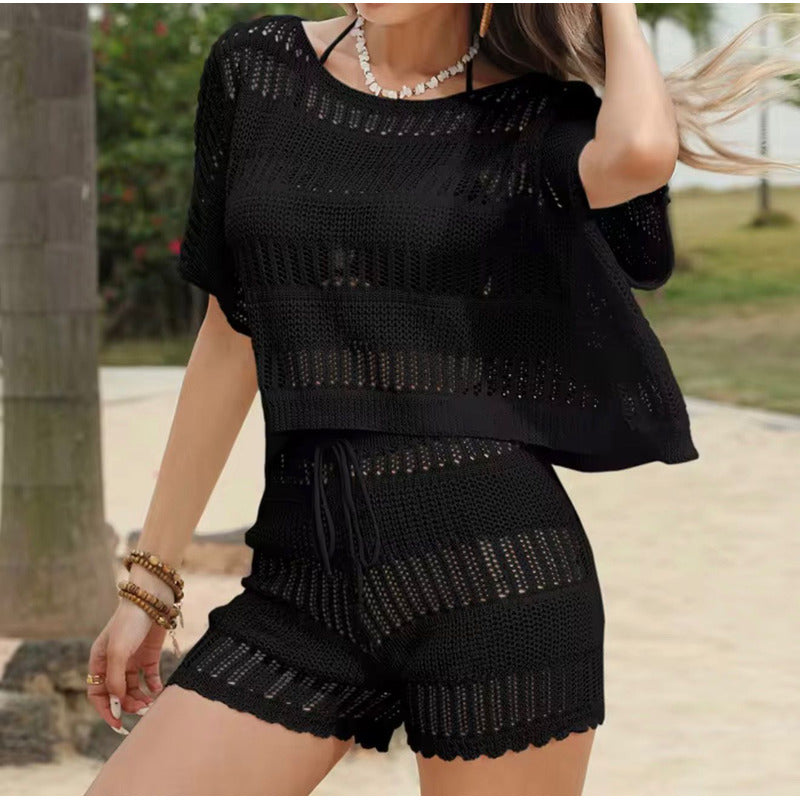 Conjunto Blusa Y Short Con Elástico Calado Playa  Uniteduy