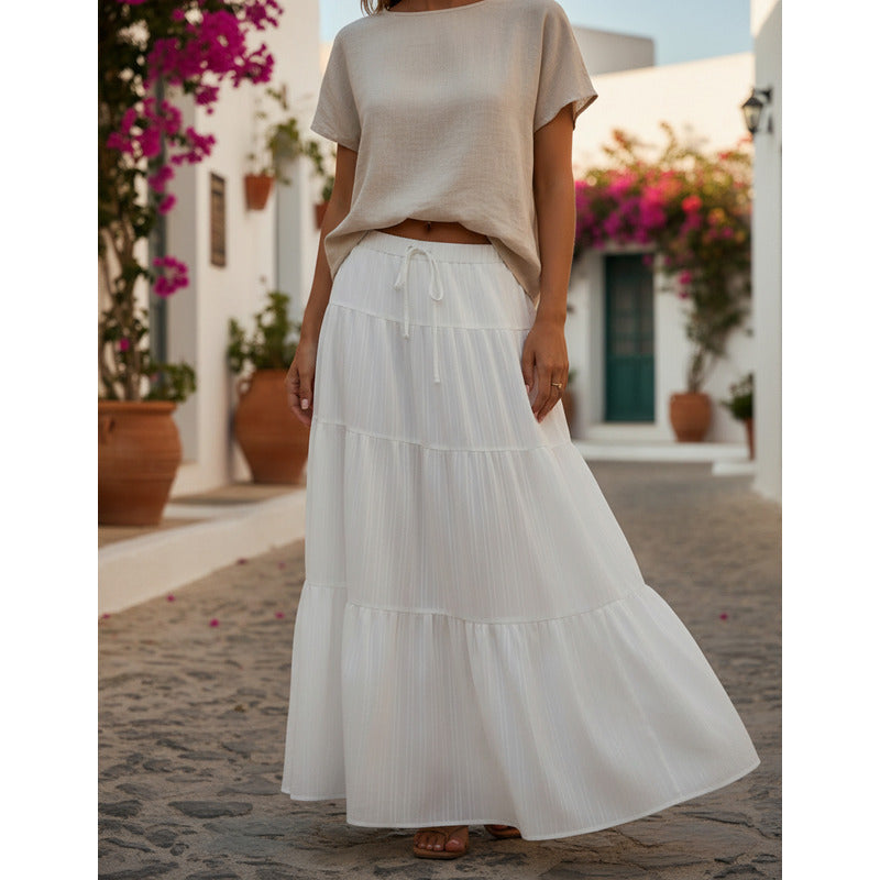 Falda Pollera Larga Con Lazo Y Elástico Campesina Uniteduy