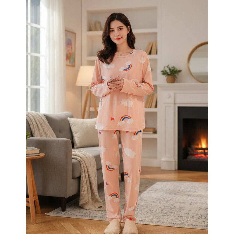 Pijama Remera Larga Y Pantalón Dama Abrigado Varios Dieños