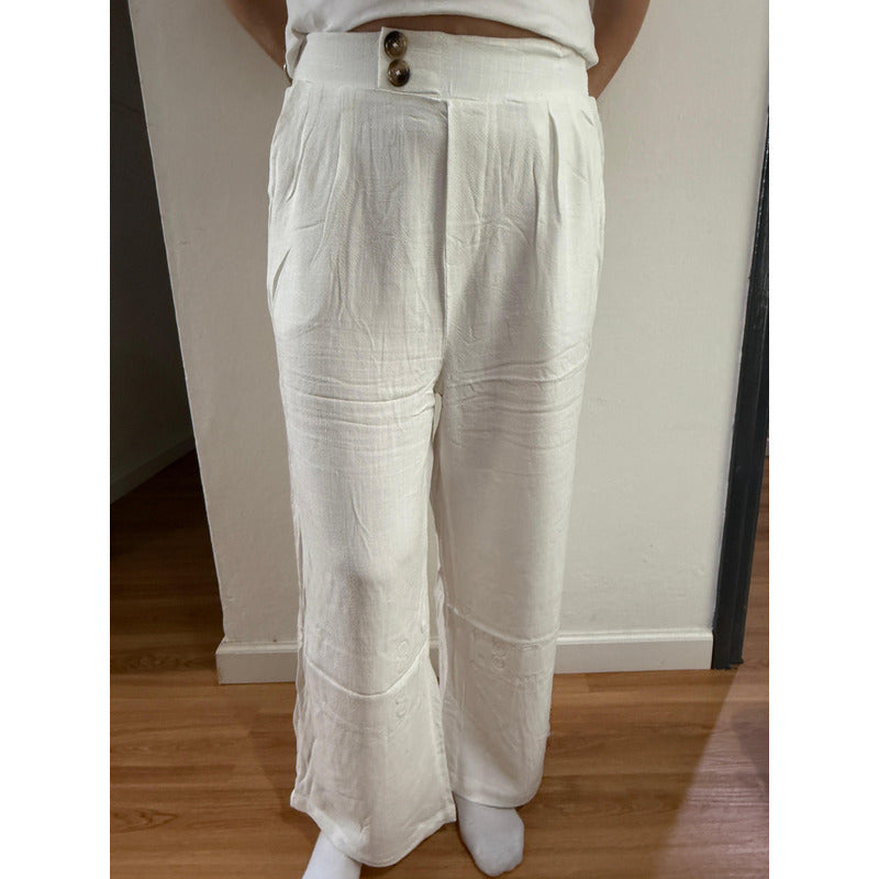Pantalón Palazzo Elastico Tipo Lino Botones Dama Uniteduy