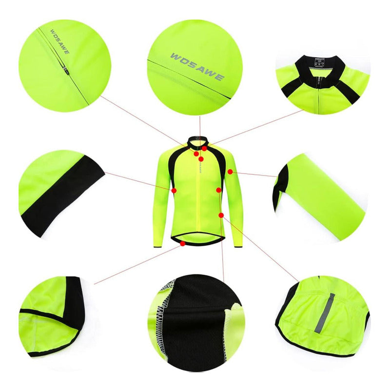 Wosawe- Jersey Manga Larga Para Ciclismo Tela Ventilada!