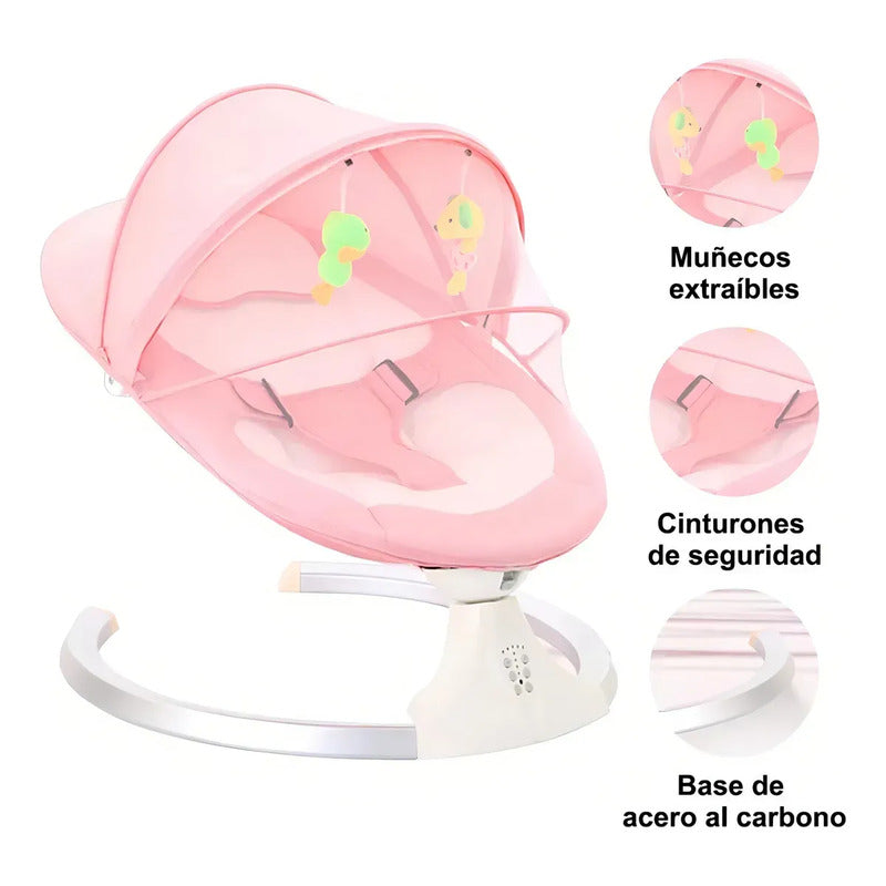 Silla Mecedora Eléctrica Para Bebé Con Música Multifuncion Rosa