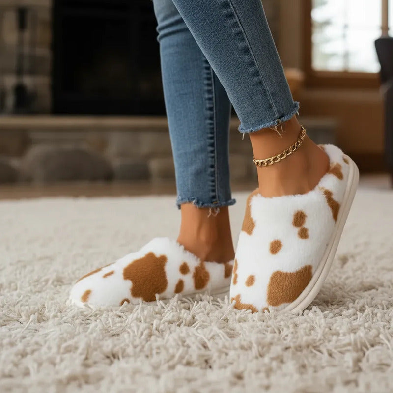 Pantuflas Antideslizante Cow Print Varios Colores Sin Talón