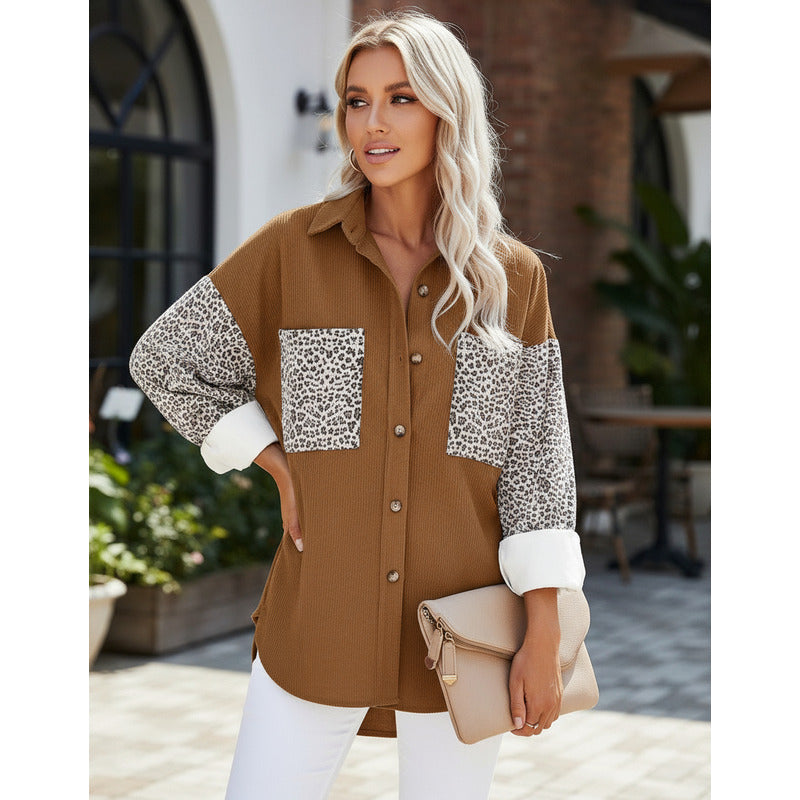 Sobre Camisa Pana Combinado Con Animal Print Varios Colores