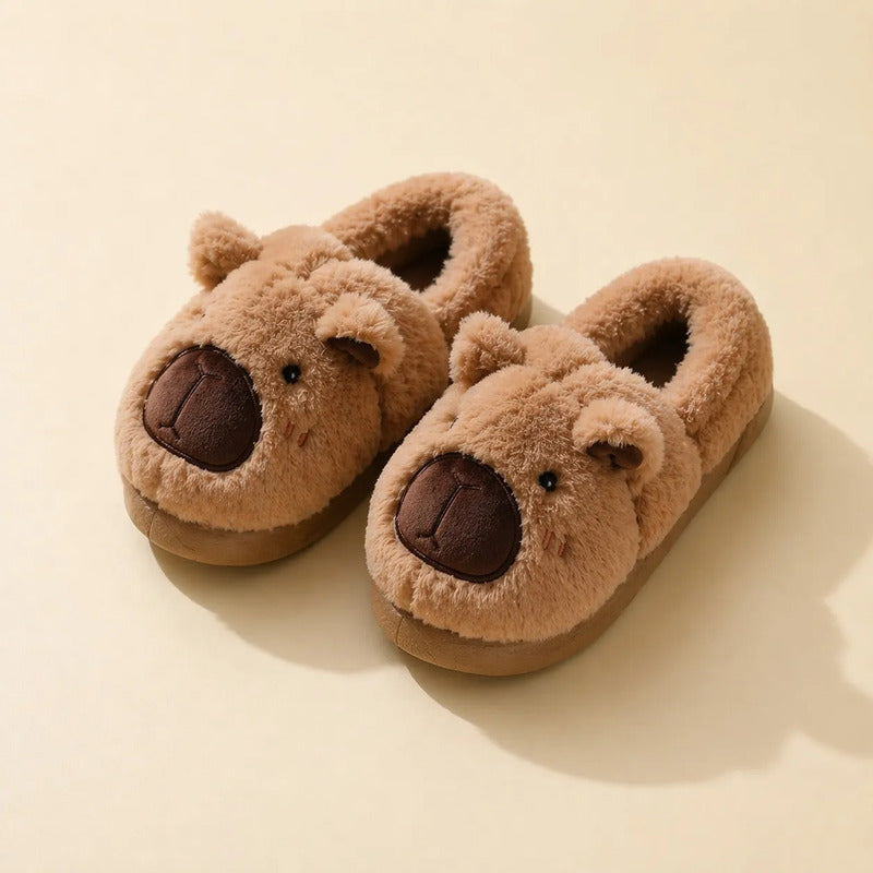 Pantuflas De Peluche Diseño Capibara Antideslizante Cerradas
