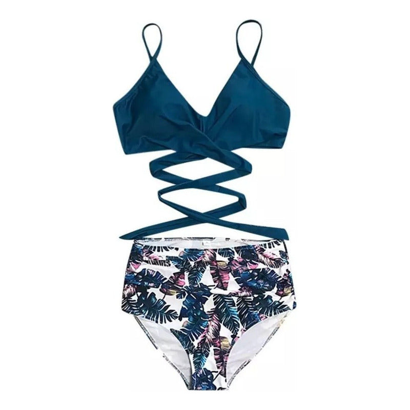 Bikini Mallas Tiro Alto 2 Piezas Push Up Cruzado Uniteduy