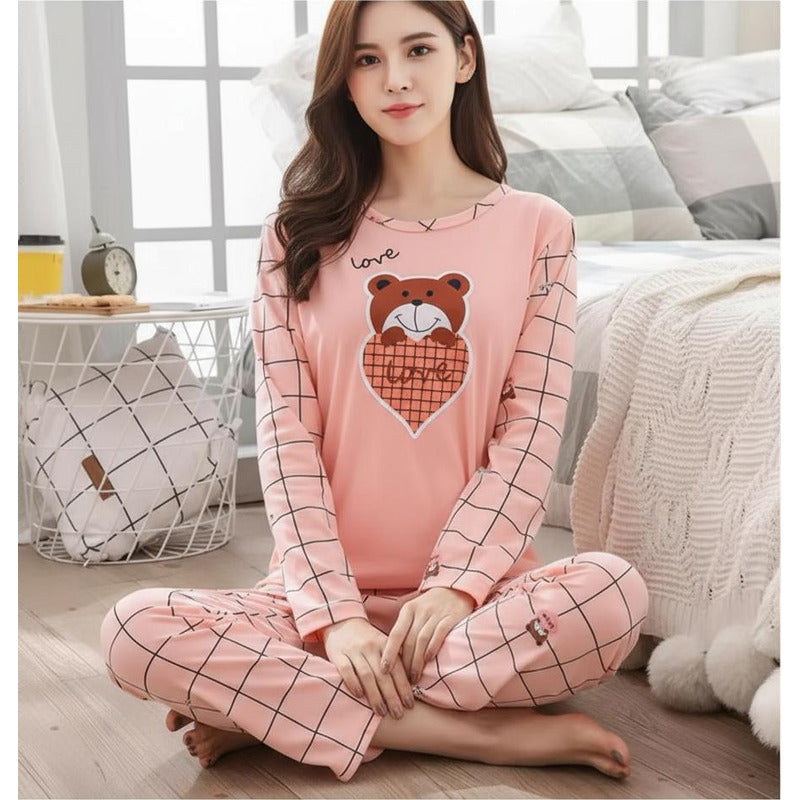 Pijama Remera Larga Y Pantalón Dama Abrigado Varios Dieños