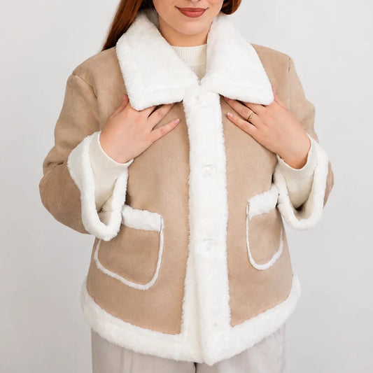 Campera Gamulán Corta Dama Forrada Corderito Beige