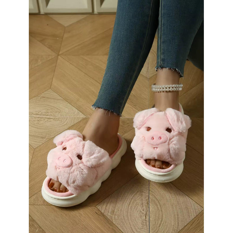 Pantuflas Chancho Chanchito Peluche Sin Talón Suela De Goma