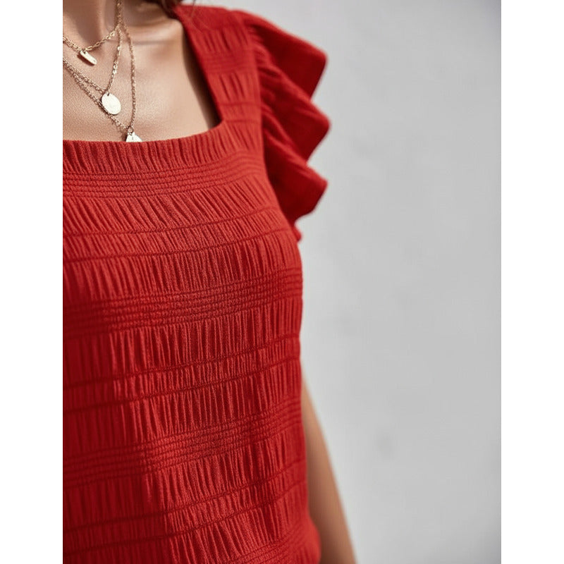 Blusa Remera Cuello Cuadrado Con Manga Corta Volado Uniteduy