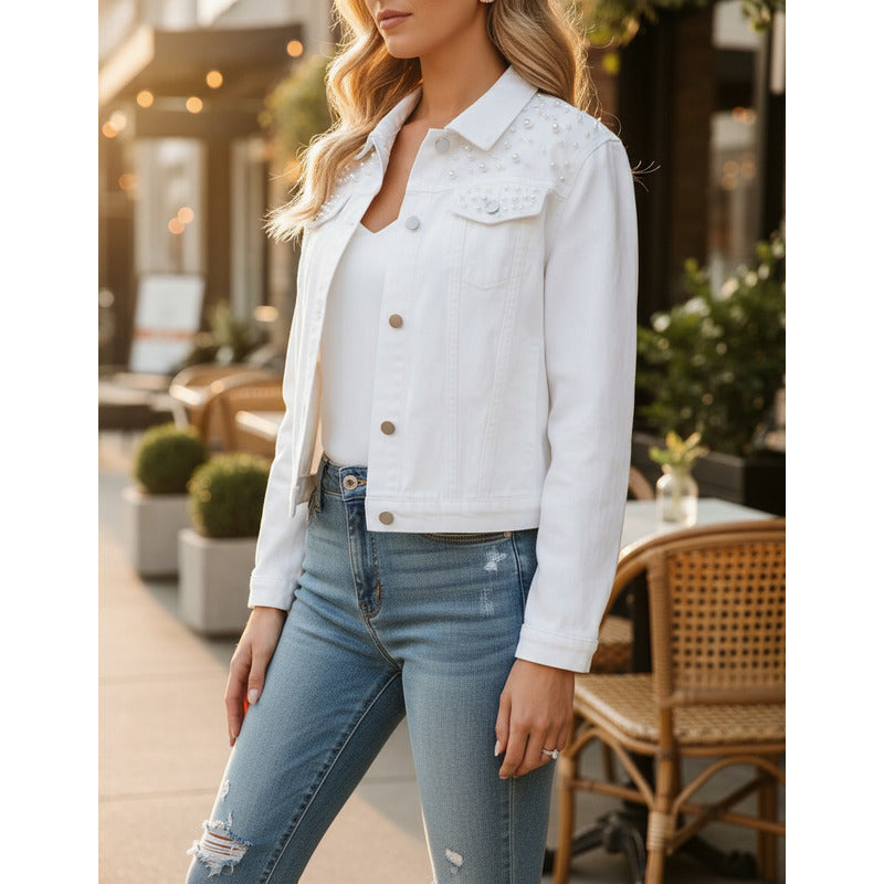 Campera De Jeans Con Aplique Perlas Uniteduy