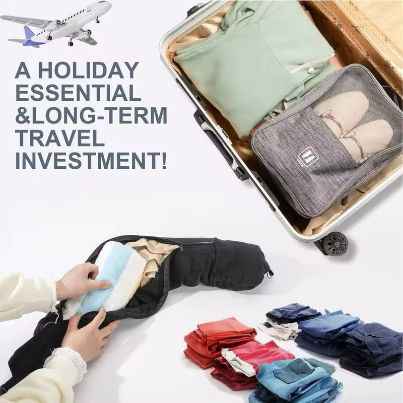 Almohada Funda Cuello Viaje Rellenable Con Ropa Untieduy