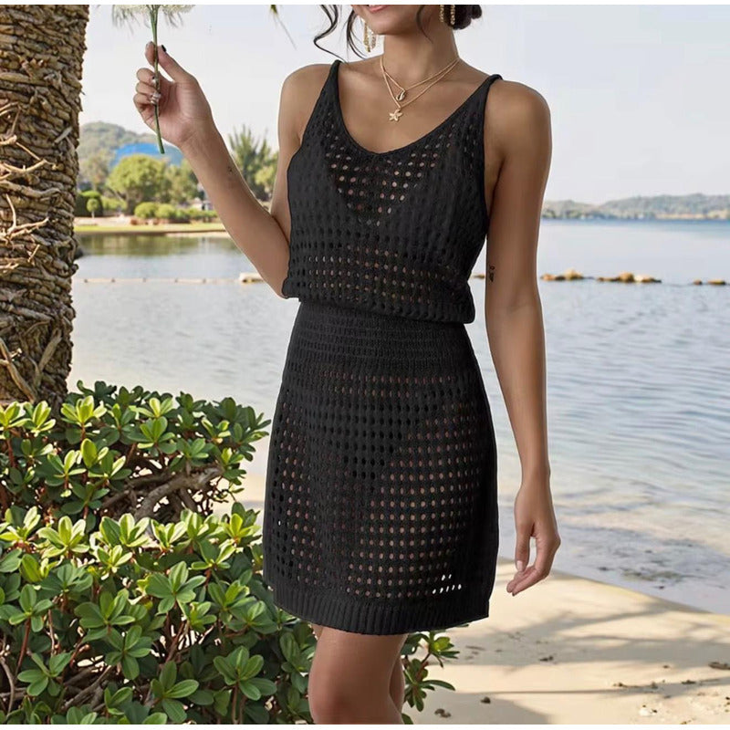 Vestido De Playa Calado Tejido Adaptable Al Cuerpo Uniteduy