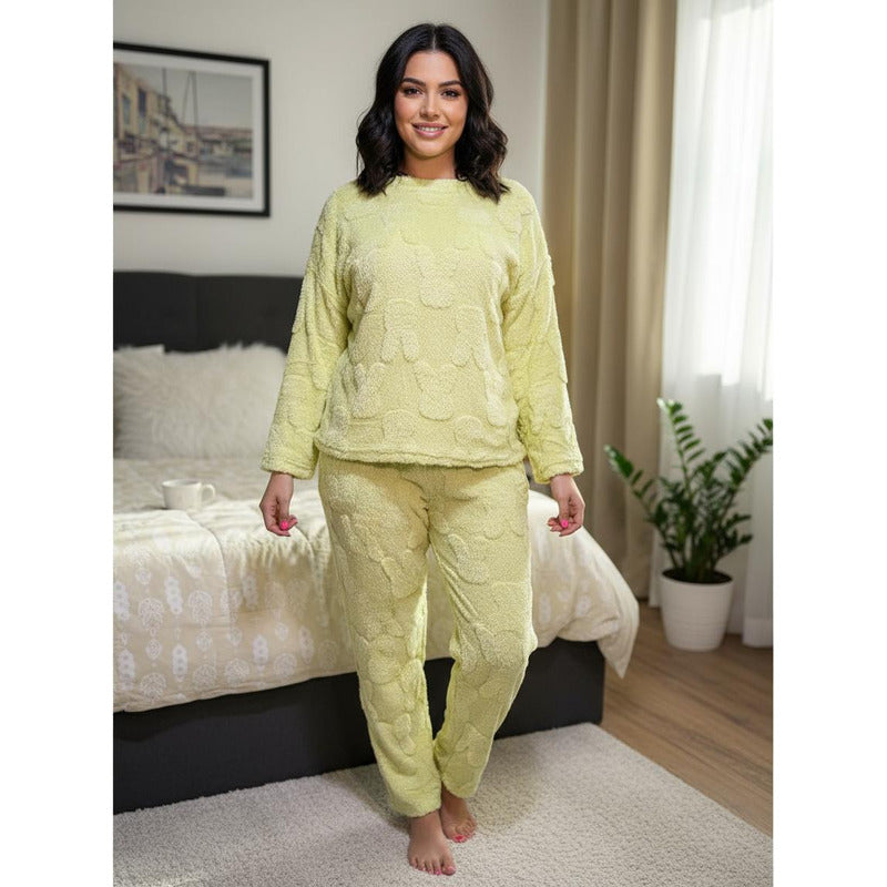 Pijama Peluche Trenzado Largo De Dama Plush  Varios Colores