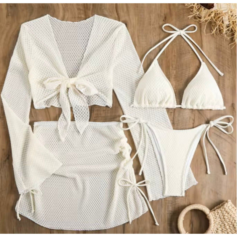 Bikini Tiras Malla 4 Piezas Pollera Top Triangulo  Uniteduy