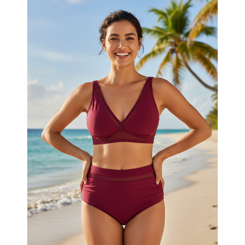 Bikini Tiro Alto Triángulo Con Transparencia Varios Colores