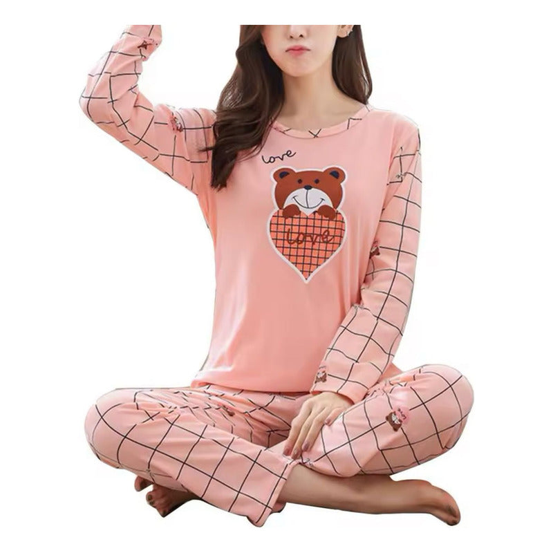 Pijama Remera Larga Y Pantalón Dama Abrigado Varios Dieños