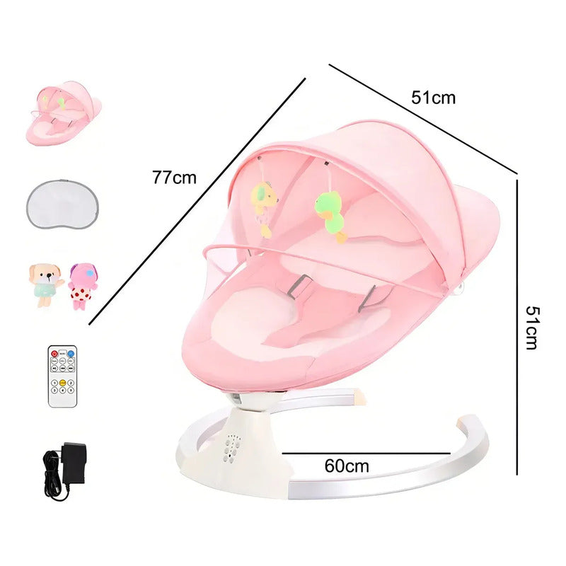 Silla Mecedora Eléctrica Para Bebé Con Música Multifuncion Rosa