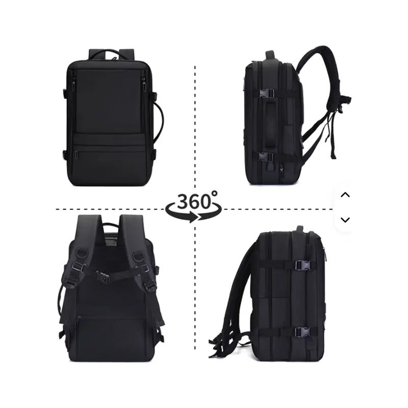 Mochila Viaje Expandible Antirrobo Negra Con Usb Impermeable