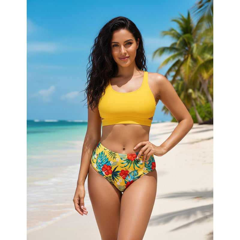 Bikini Mallas Tiro Alto 2 Piezas Push Up Uniteduy Varios Col