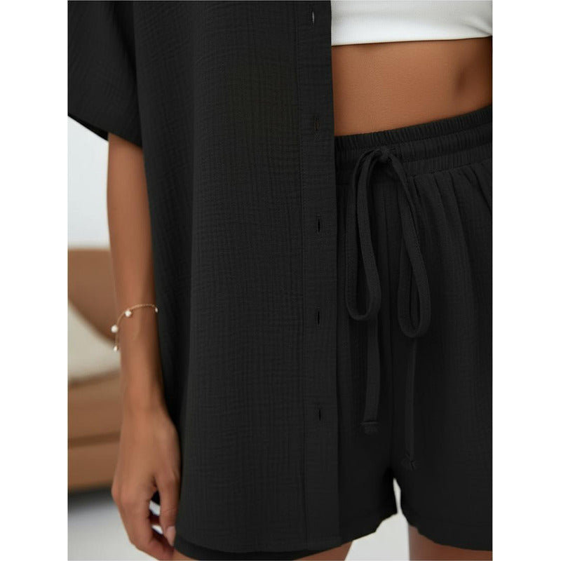 Conjunto Camisa Manga Corta Short Con Elástico Y Cordón