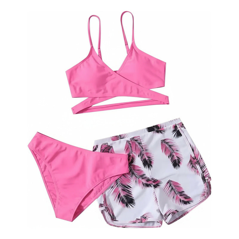 Bikini Tres Piezas Short Vedetina Soutien Cruzado  Uniteduy