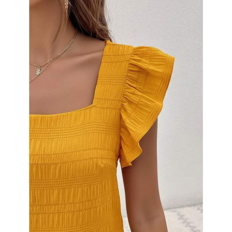 Blusa Remera Cuello Cuadrado Con Manga Corta Volado Uniteduy