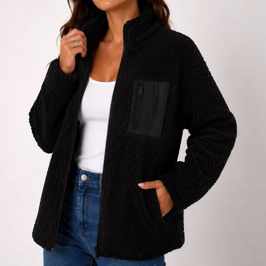Campera De Corderito Para Dama Con Cierre Y Bolsillo Forrada