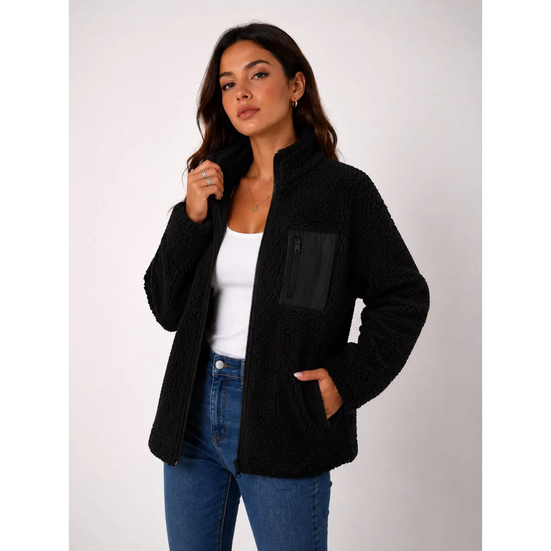 Campera De Corderito Para Dama Con Cierre Y Bolsillo Forrada