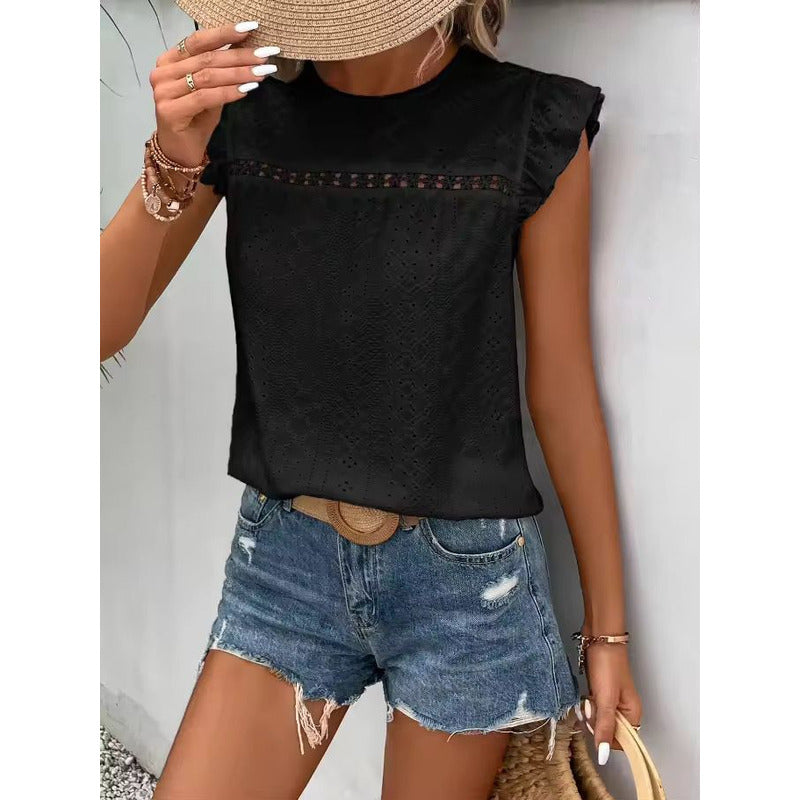 Blusa Remera Broderie Manga Corta Volados Varios Colores