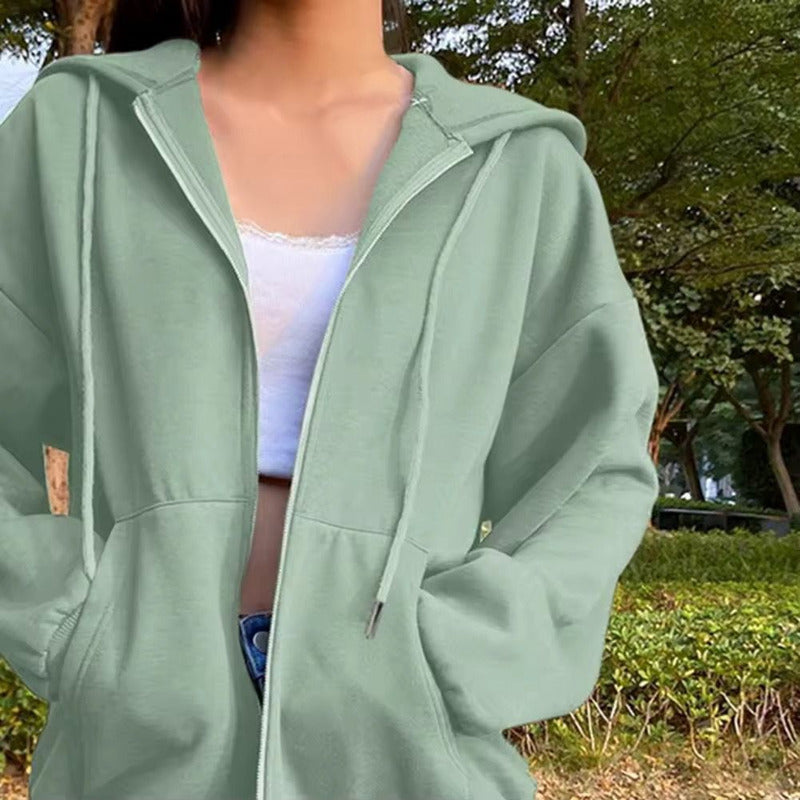 Campera Canguro Con Cierre Bolsillos Capucha Dama Lisa