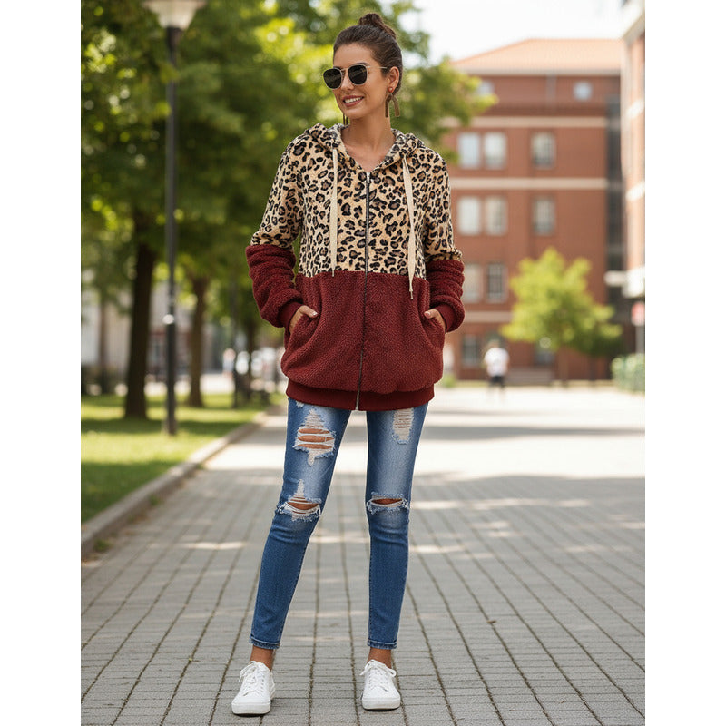 Campera Con Capucha Combinado Animal Print Polar Uniteduy