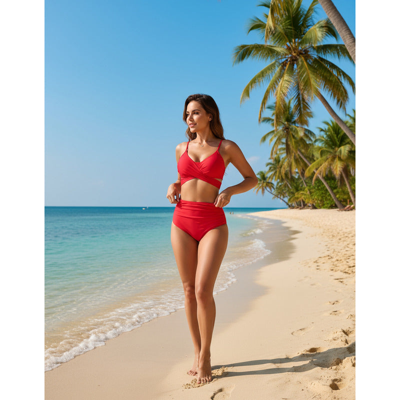 Bikini Tiro Alto Liso Push Up Cruzado Uniteduy