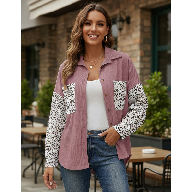 Sobre Camisa Pana Combinado Con Animal Print Varios Colores