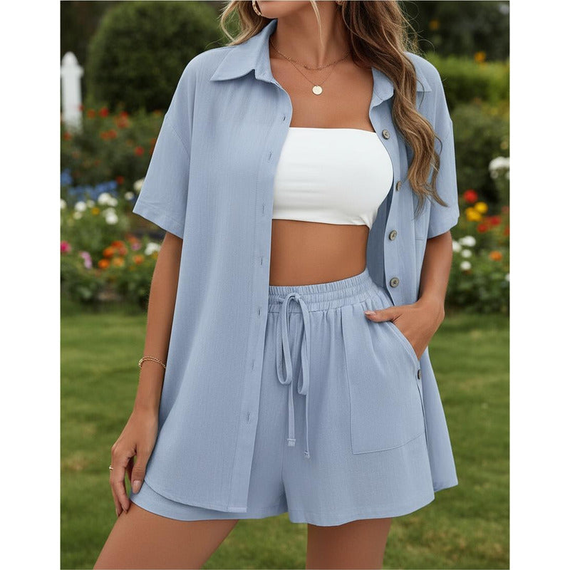 Conjunto Camisa Manga Corta Short Con Elástico Y Cordón