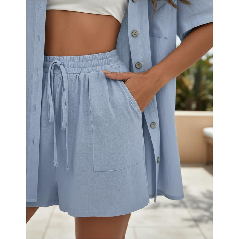 Conjunto Camisa Manga Corta Short Con Elástico Y Cordón