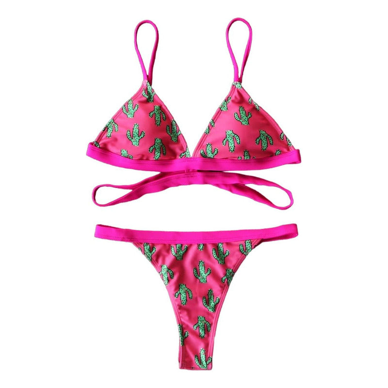 Bikini Fucsia Cactus! Con Espalda Cruzada