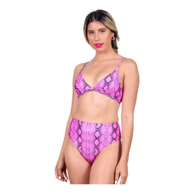 Bikini Estampado Serpiente Fucsia Tiro Alto Soutien Uniteduy