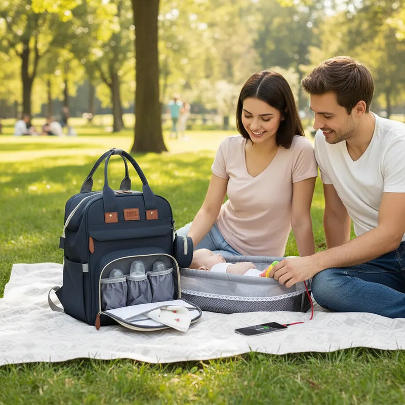 Bolso Mochila Maternal Cuna Bebé  Cambiador Y Usb Uniteduy