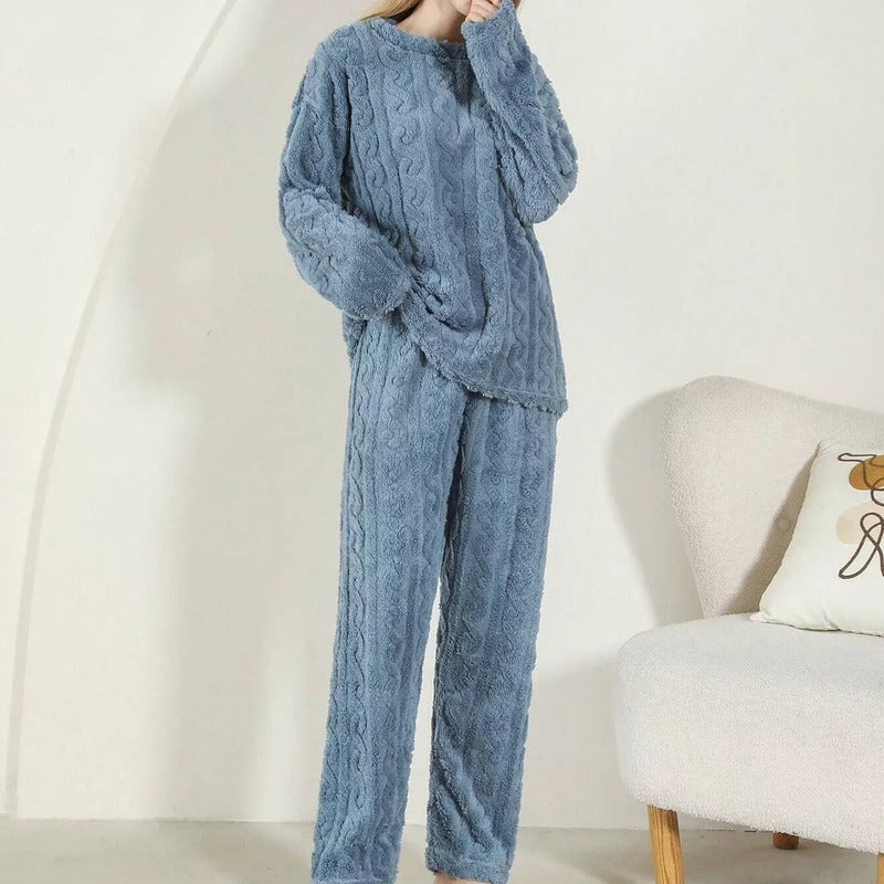 Pijama Peluche Trenzado Largo De Dama Plush  Varios Colores